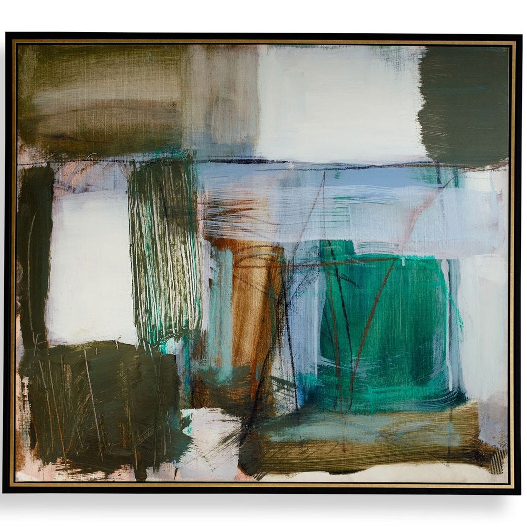 Green Fields Framed Abstract Canvas