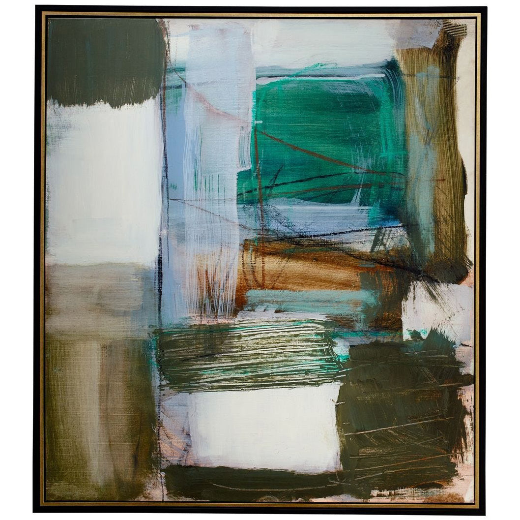 Green Fields Framed Abstract Canvas