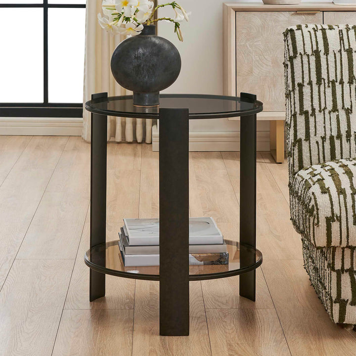 Hanson Side Table - Bronze and Dark Glass