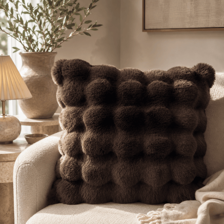 Raffles Faux Fur Cushion 50x50cm - Chocolate