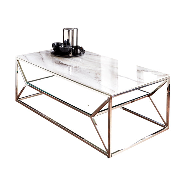 Native Home Coffee Table Marble Glass Silver