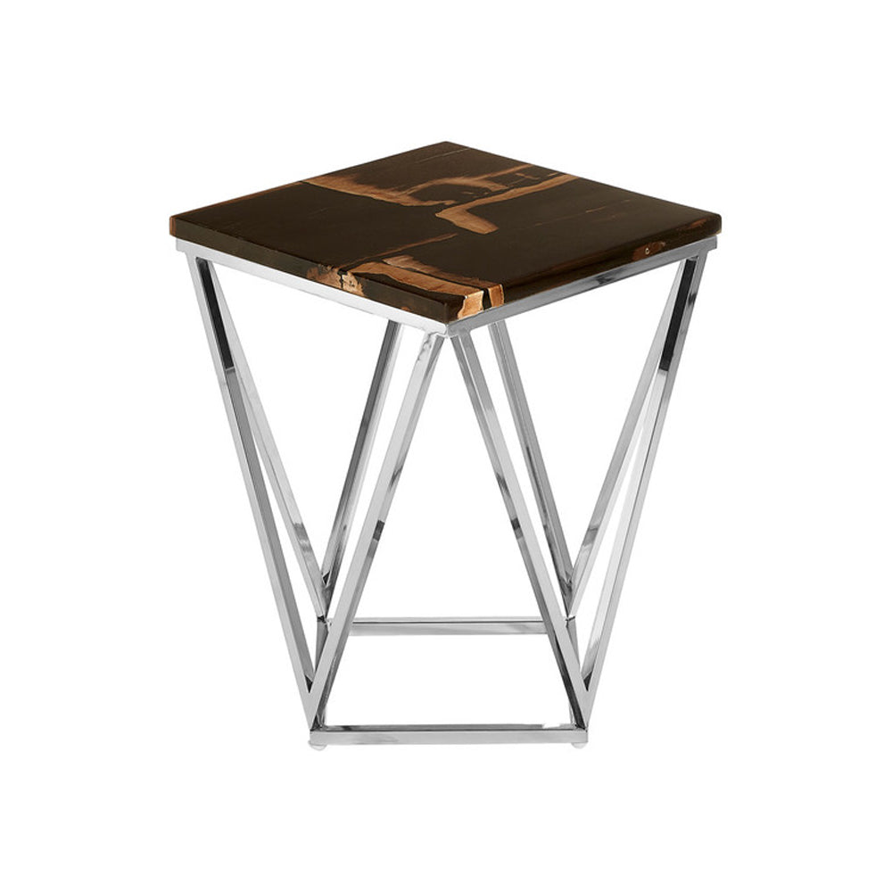  Premier-Olivia's Natural Living Collection - Dark Petrified, Parallel Base Side Table-Natural, Silver 605 