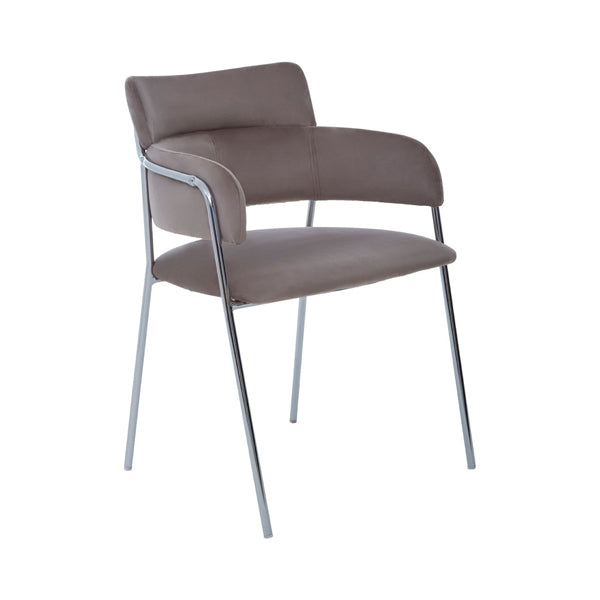 Olivia's Luxe Collection - Tara Dining Chair in brown Velvet Chrome Finish