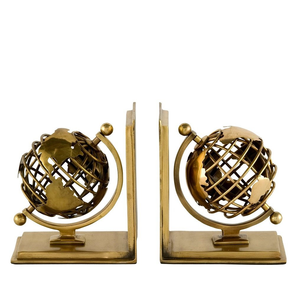 Eichholtz Set of 2 Globe Bookend in Antique Brass Finish