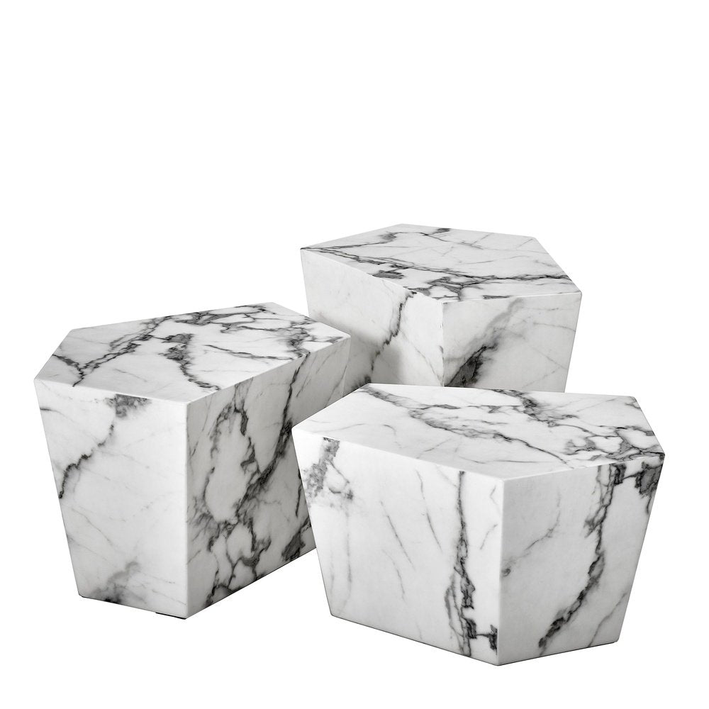 Eichholtz Set of 3 Prudential Coffee Table White Faux Marble