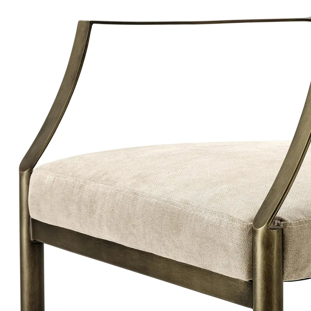 Eichholtz Scribe Dining Chair in Dark Brass Greige Velvet With Arm