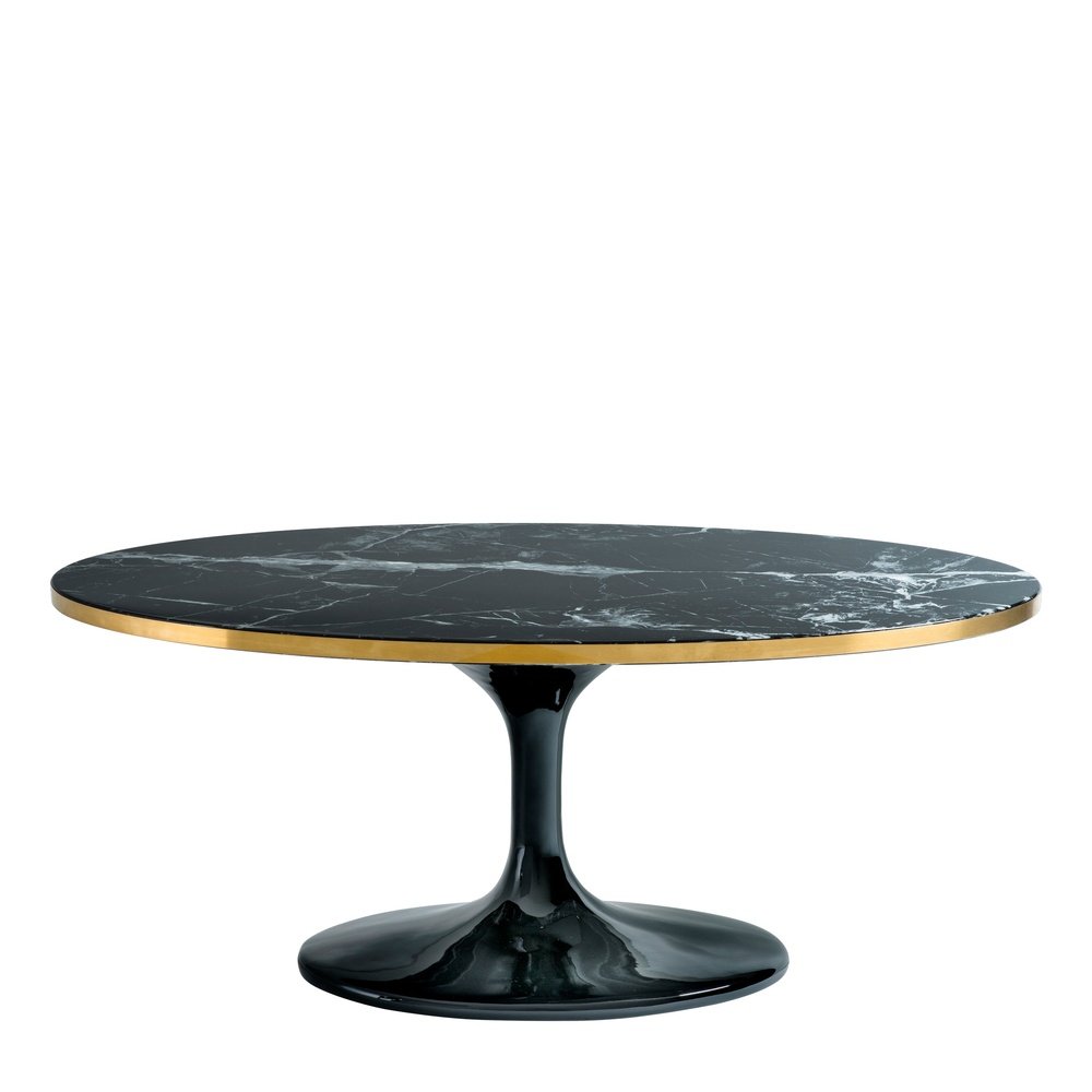 Parme Oval Round Coffee Table Black Faux Marble | Outlet Olivia's 1