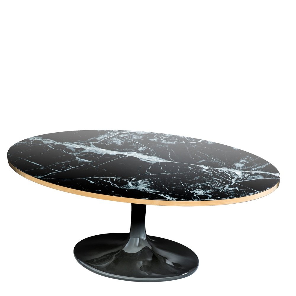 Parme Oval Round Coffee Table Black Faux Marble | Outlet Olivia's 3
