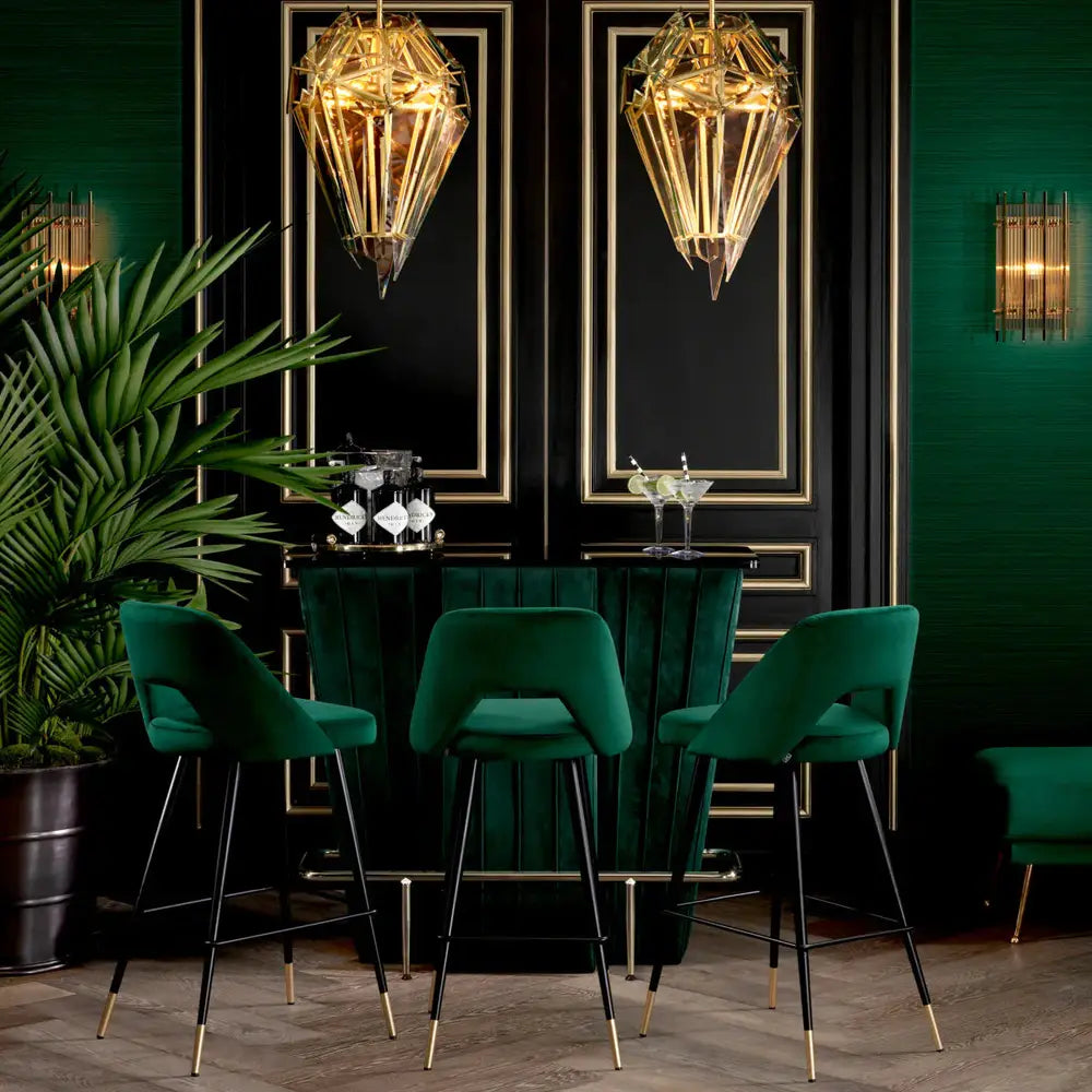 Eichholtz Avorio Counter Stool in Roche Green Velvet