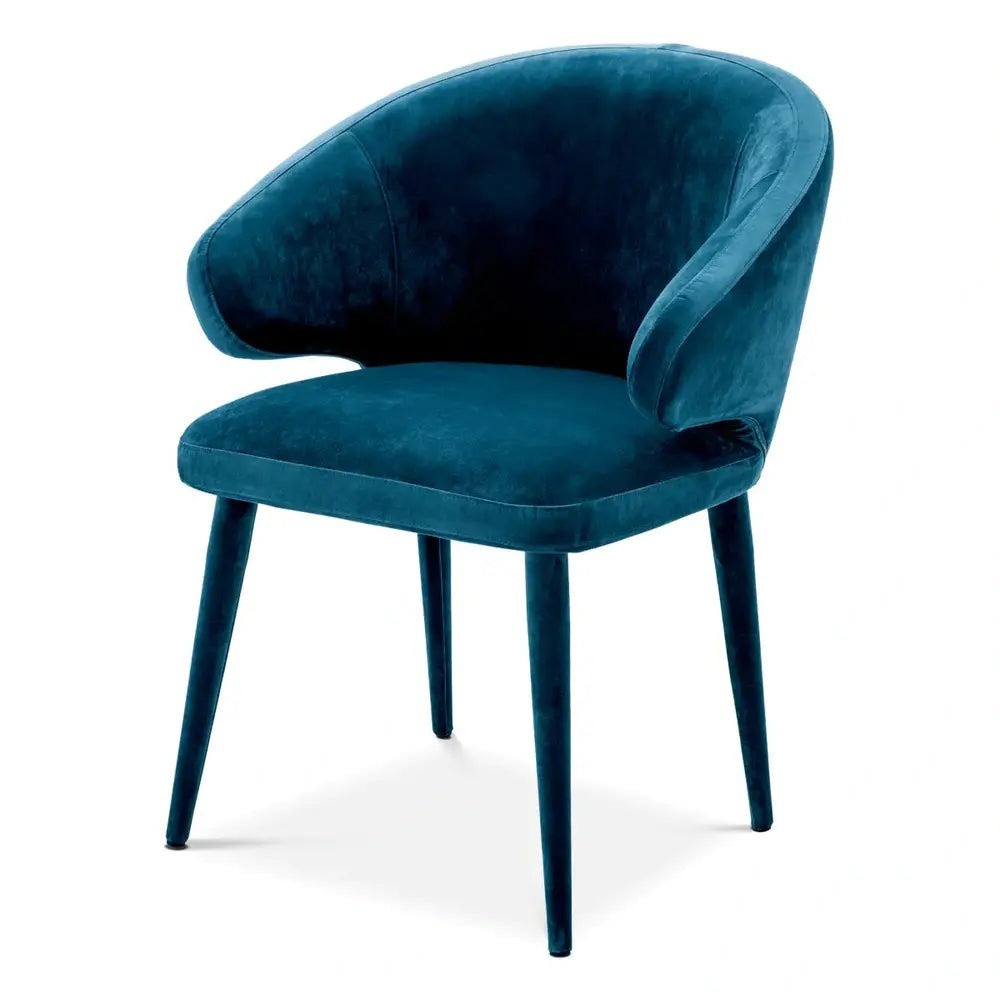 Cardinale Dining Chair - Velvet Roche Teal Blue Eichholtz 2