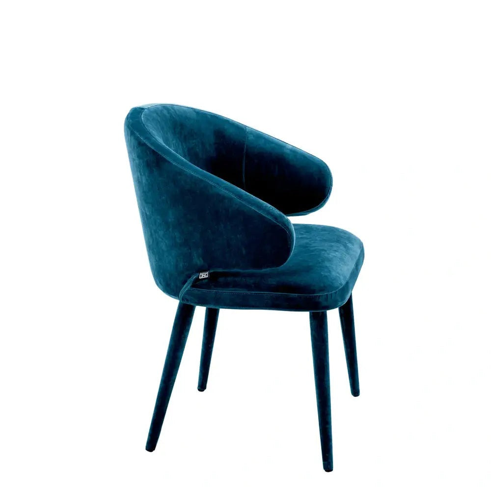 Eichholtz Cardinale Dining Chair Velvet Roche Teal Blue