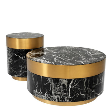 Eichholtz Caron Side Table Faux Black Marble & Brass Finish