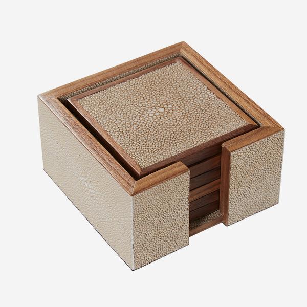 Andrew Martin Lexi Coaster Set Cream made from wood 