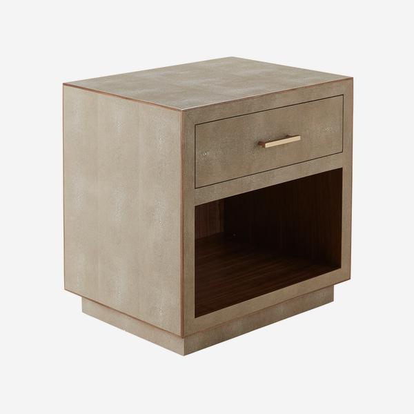 Andrew Martin Fitz Bedside Table Cream elegant cream faux shagreen finish with wooden finish interior