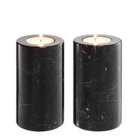 Eichholtz Set of 2 Tobor Tealight Holder Medium Black Marble