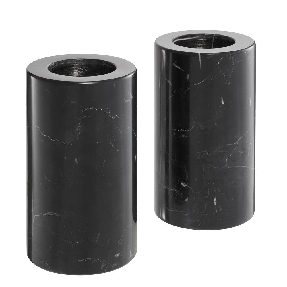  Eichholtz-Eichholtz Set of 2 Tobor Tealight Holder Medium Black Marble-Black 49 