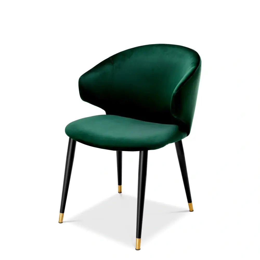 Eichholtz Volante Dining Chair in Roche Dark Green Velvet With Arm