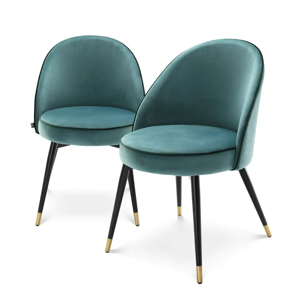 Cooper Set of 2 Dining Chairs - Roche Turquoise Velvet Eichholtz 1