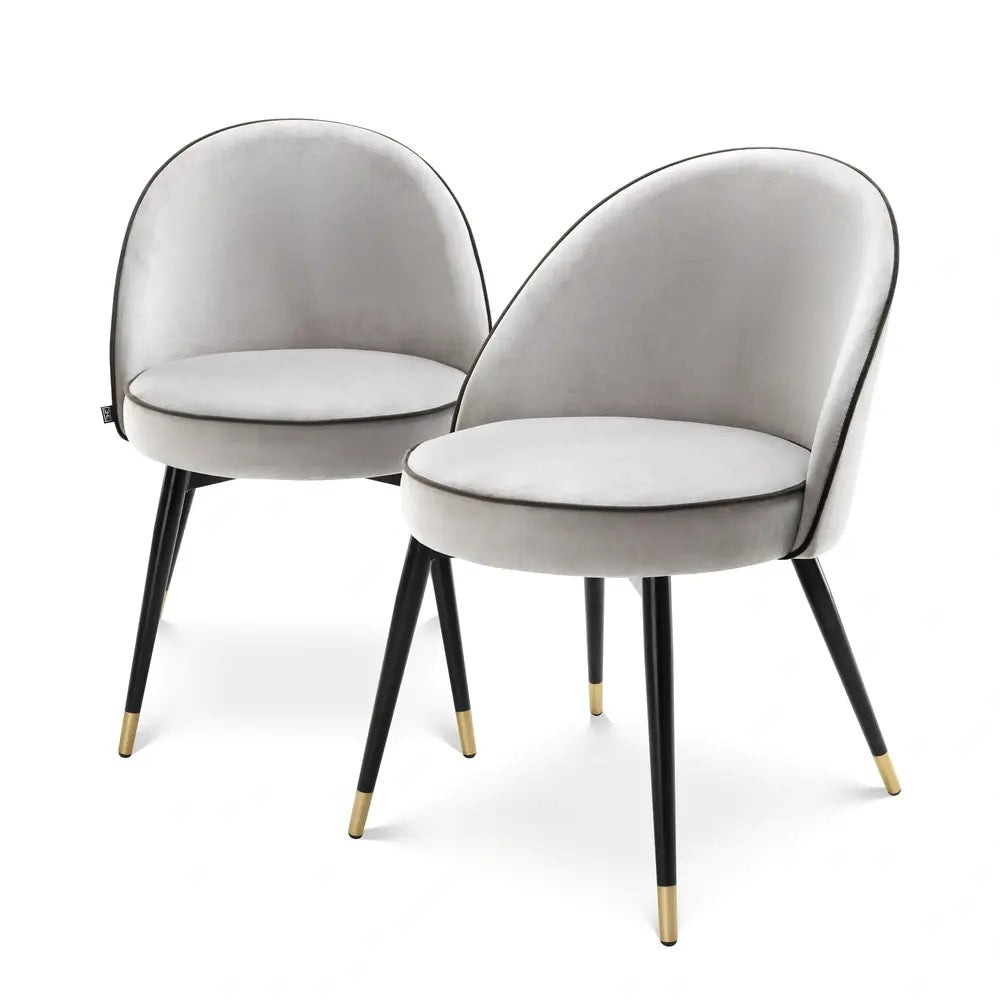 Eichholtz Set of 2 Cooper Dining Chairs in Roche Light Grey Velvet