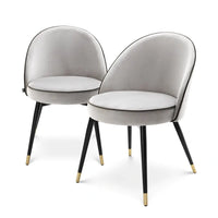 Eichholtz Set of 2 Cooper Dining Chairs in Roche Light Grey Velvet