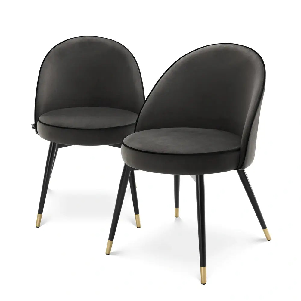 Eichholtz Set of 2 Cooper Dining Chairs in Roche Dark Grey Velvet