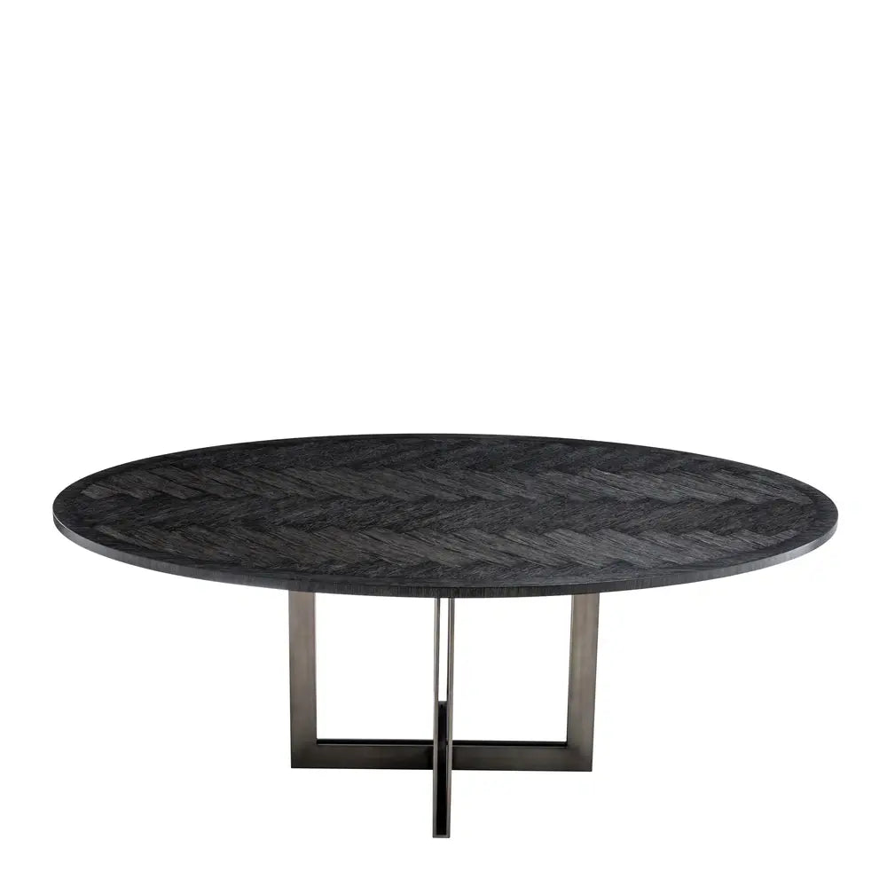 Eichholtz Melchior Round Dining Table in Charcoal Oak Veneer