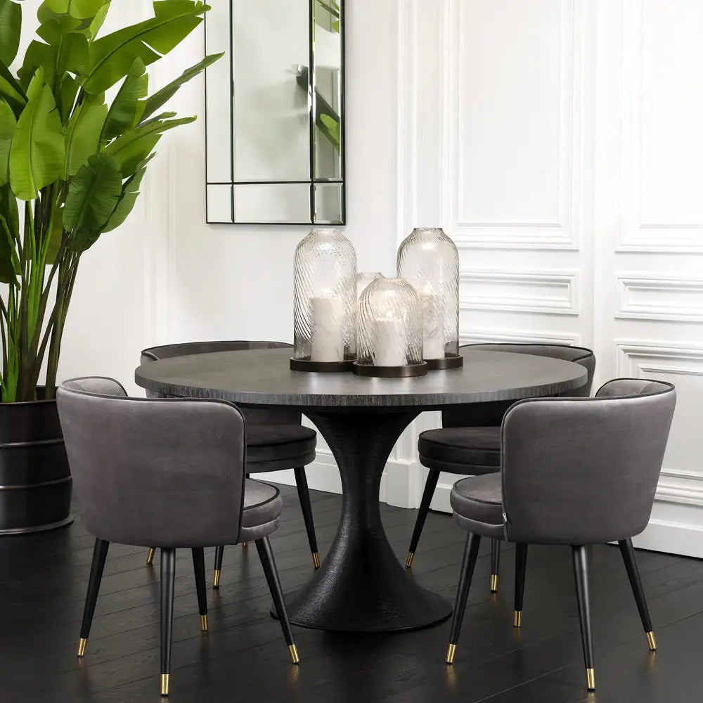 Eichholtz Melchior Round Dining Table in Charcoal Oak Veneer