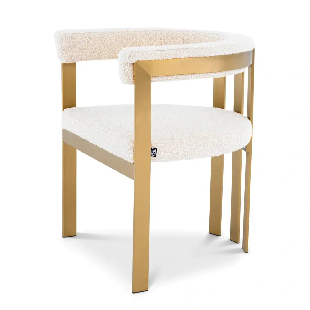 Eichholtz Clubhouse Dining Chair in Brushed Brass Finish Bouclé Cream