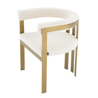 Eichholtz Clubhouse Dining Chair in Brushed Brass Finish Bouclé Cream