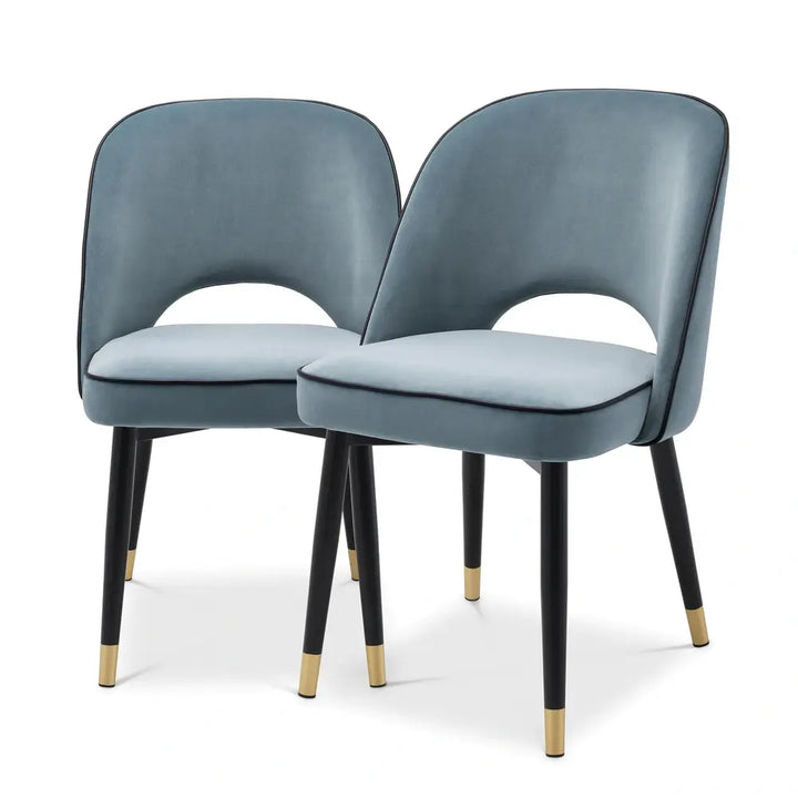Cliff Set of 2 Dining Chairs - Velvet Savona Blue Eichholtz 1