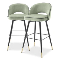 Eichholtz Cliff Set of 2 Bar Stools in Savona Pistache Green Velvet