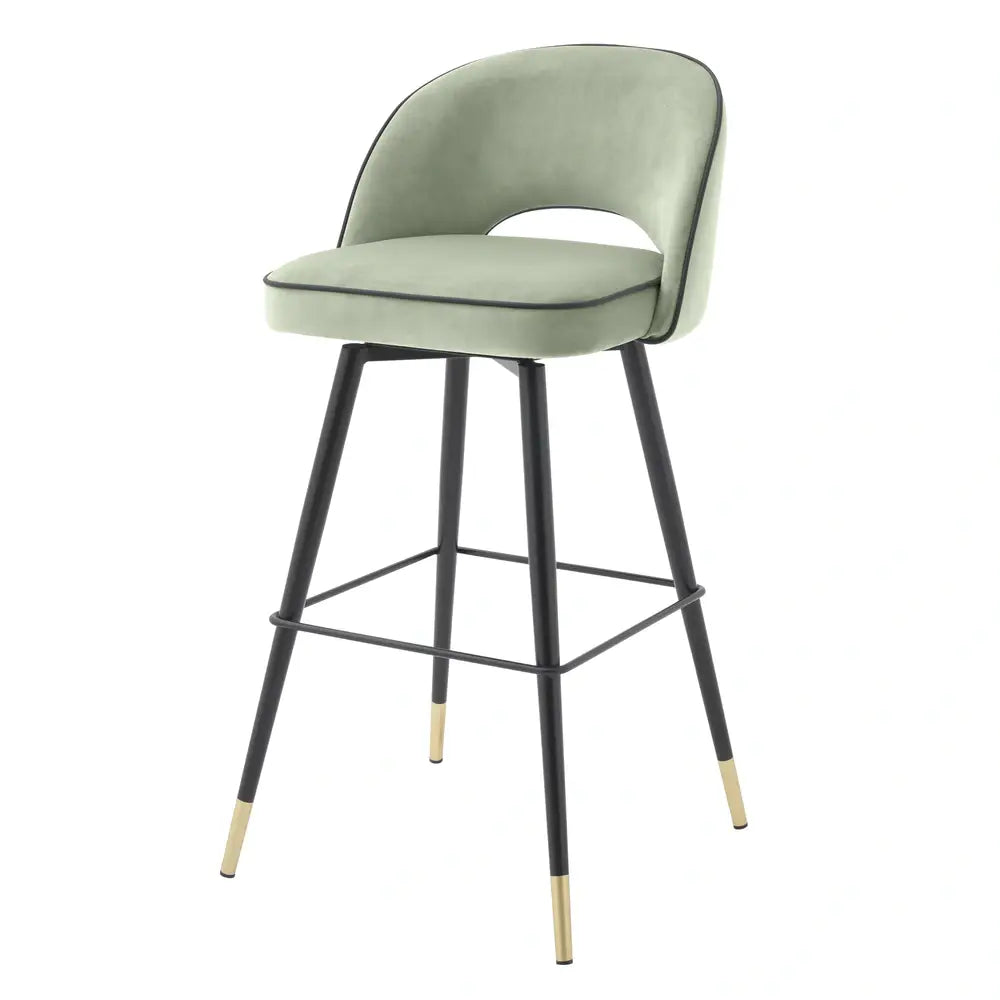 Eichholtz Cliff Set of 2 Bar Stools in Savona Pistache Green Velvet