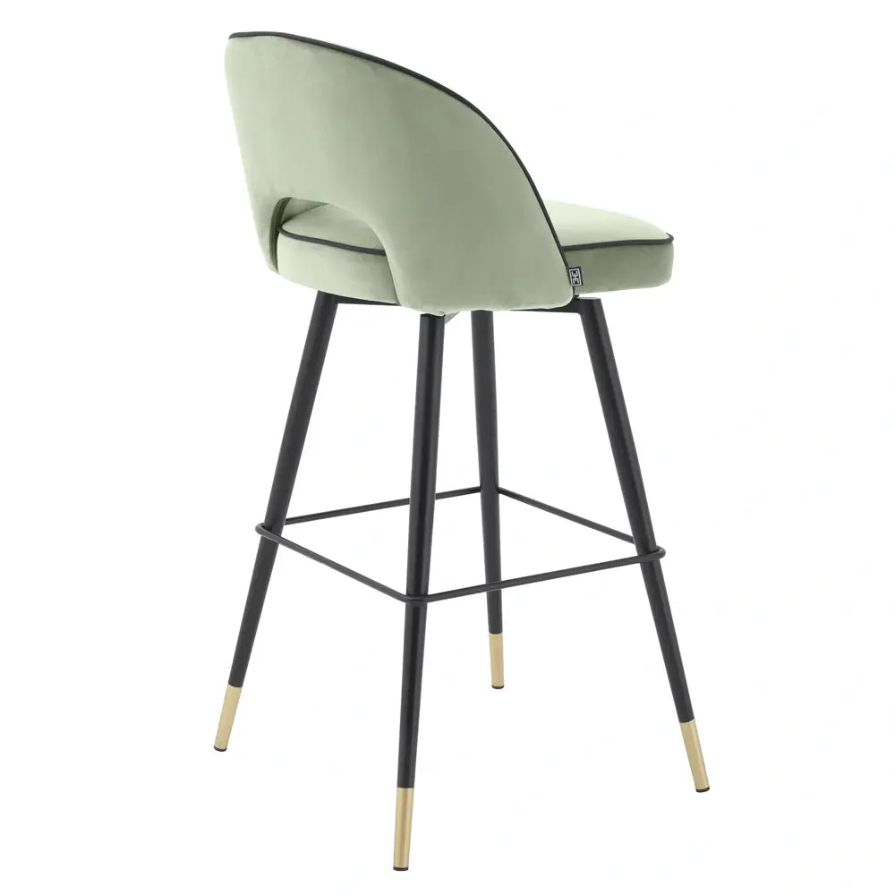 Eichholtz Cliff Set of 2 Bar Stools in Savona Pistache Green Velvet