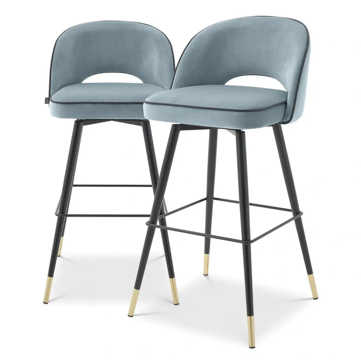 Cliff Set of 2 Bar Stools - Savona Blue Velvet Eichholtz 1