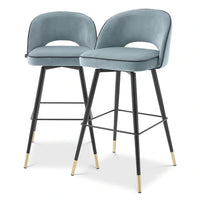 Eichholtz Cliff Set of 2 Bar Stools in Savona Blue Velvet