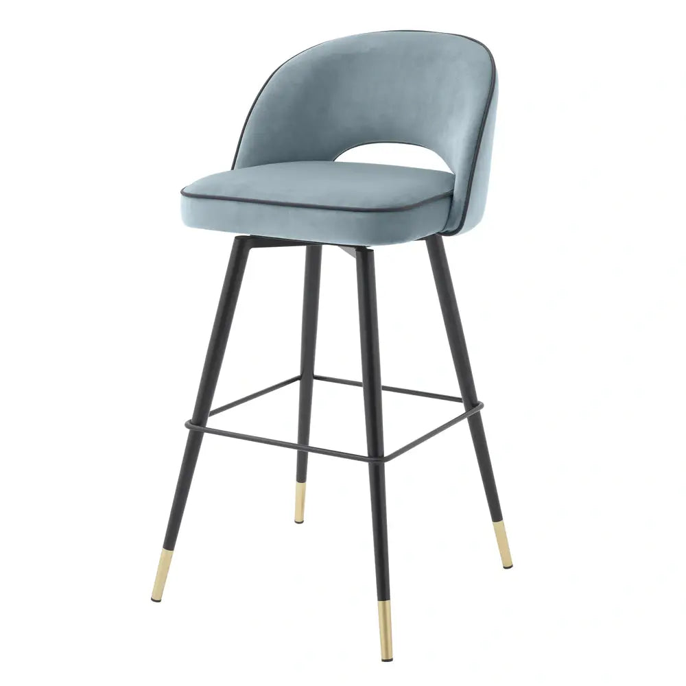 Eichholtz Cliff Set of 2 Bar Stools in Savona Blue Velvet