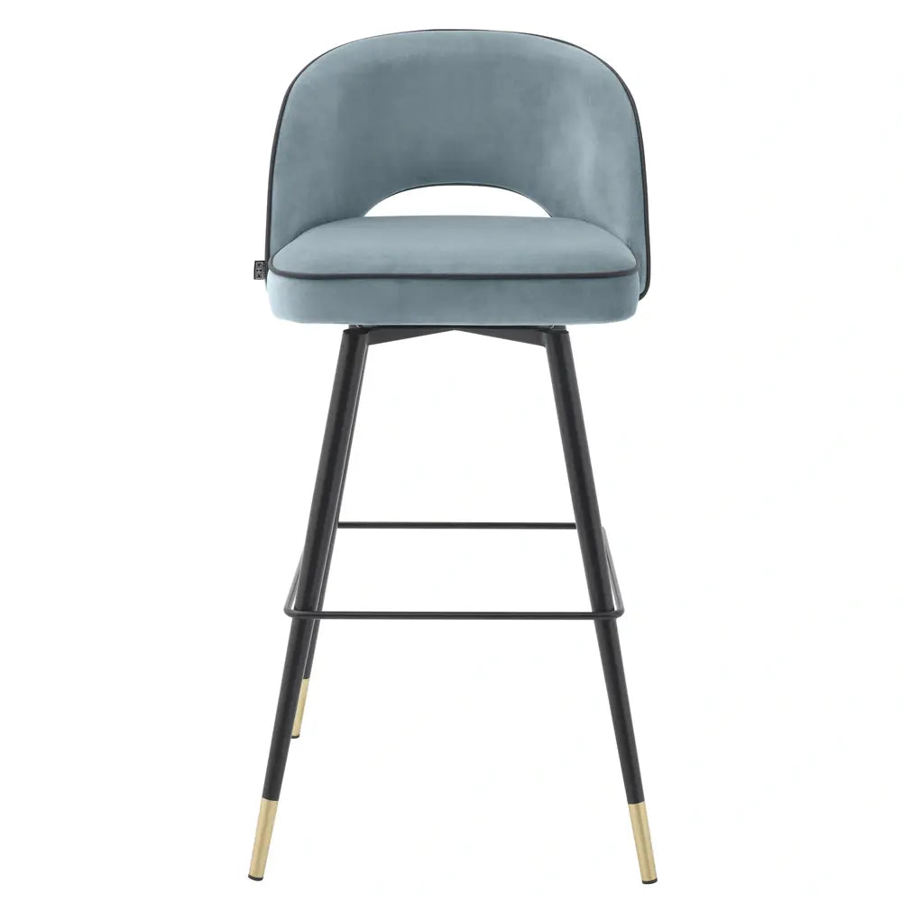 Eichholtz Cliff Set of 2 Bar Stools in Savona Blue Velvet