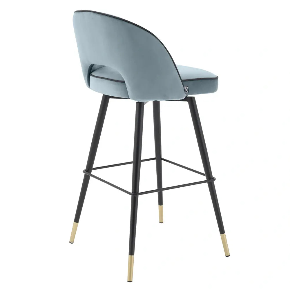 Eichholtz Cliff Set of 2 Bar Stools in Savona Blue Velvet