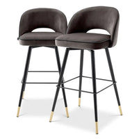 Eichholtz Cliff Set of 2 Bar Stool in Savona Grey Velvet