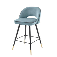 Eichholtz Cliff Set of 2 Counter Stools in Savona Blue Velvet