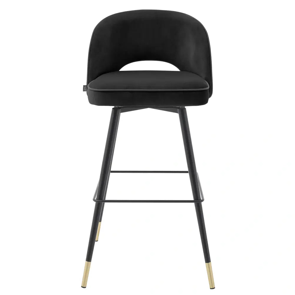 Eichholtz Cliff Set of 2 Bar Stools in Roche Black Velvet