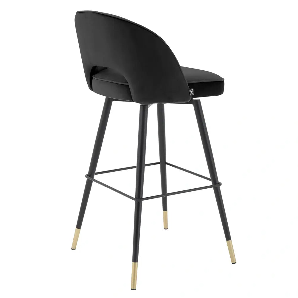 Eichholtz Cliff Set of 2 Bar Stools in Roche Black Velvet