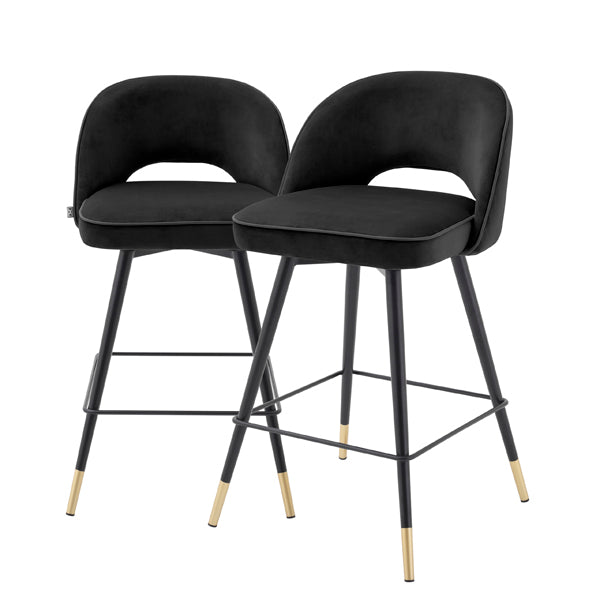 Cliff Set of 2 Counter Stools - Roche Black Velvet Eichholtz 1