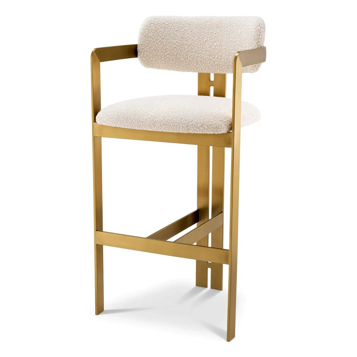 Eichholtz Donato Brushed Brass Finish Bar Stool in Bouclé Cream