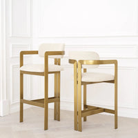 Eichholtz Donato Brushed Brass Finish Bar Stool in Bouclé Cream