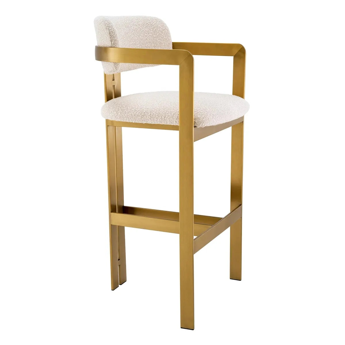 Eichholtz Donato Brushed Brass Finish Bar Stool in Bouclé Cream