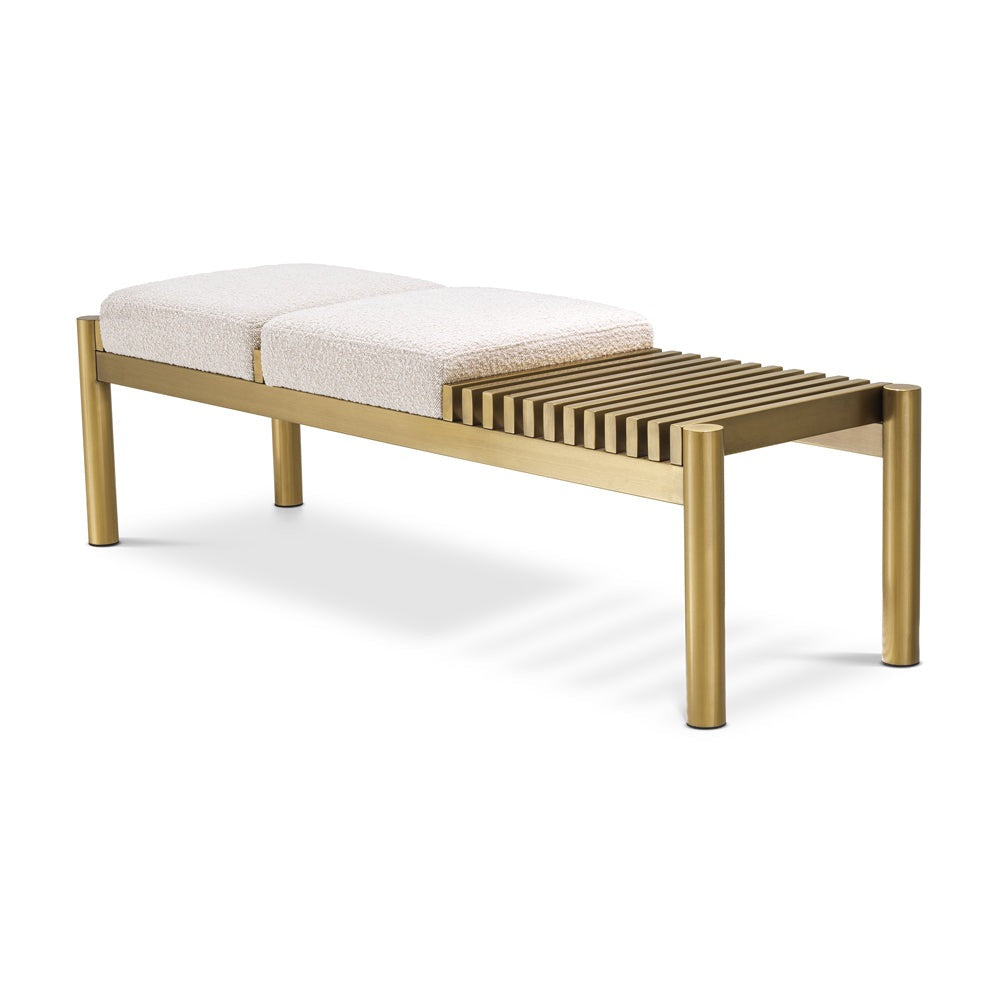 Eichholtz Bibi Bench in Bouclé Cream & Brushed Brass