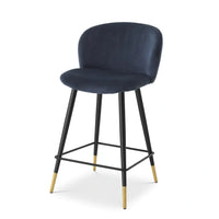 Eichholtz Cliff Counter Stool in Volante Savona Midnight Blue Velvet