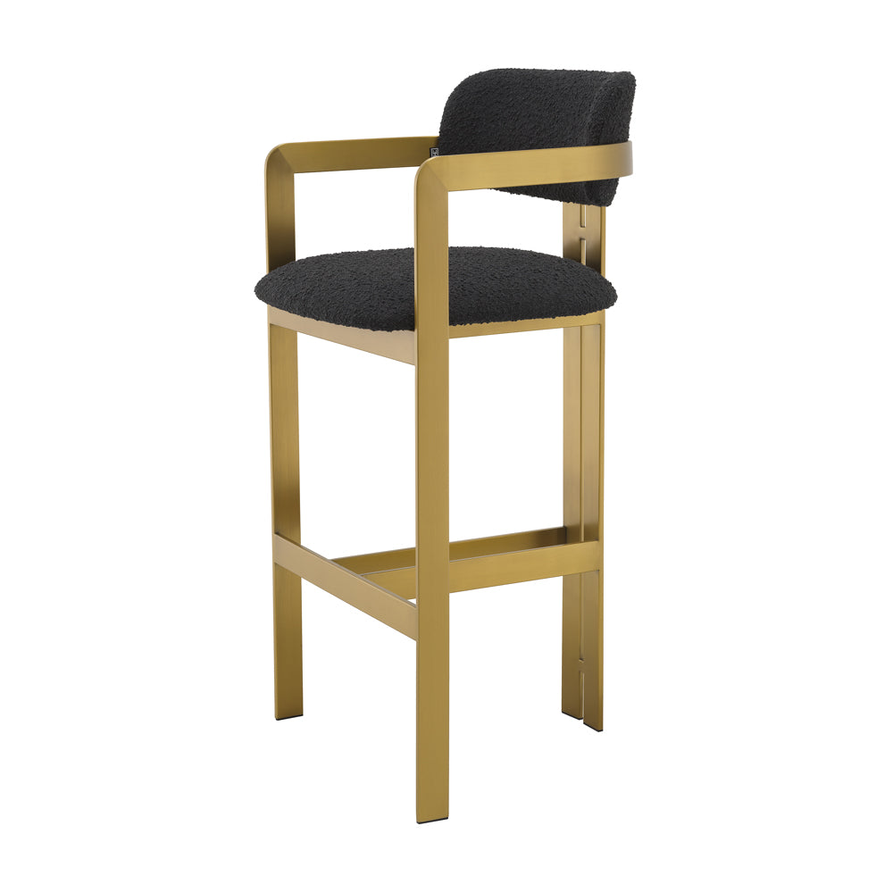 Eichholtz Donato Bar Stool in Brushed Brass & Bouclé Black