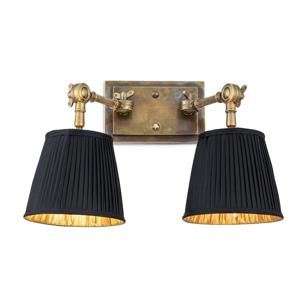 Eichholtz Wentworth Double Wall Lamp Wentworth in Vintage Brass with Black Shade